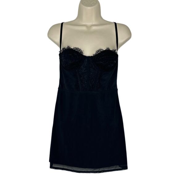 Urban Outfitters Bustier Lace Mini Dress Black Size Small Boho Witchy Goth - Picture 1 of 7
